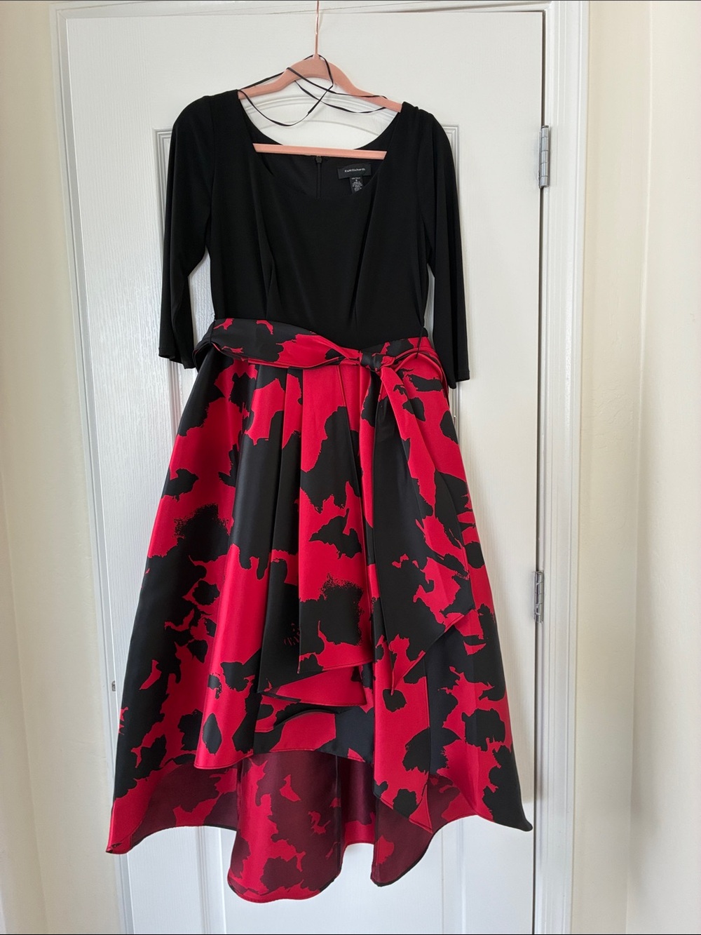 R&M Richards Black Dress with Coral Velvet Hanger Accent